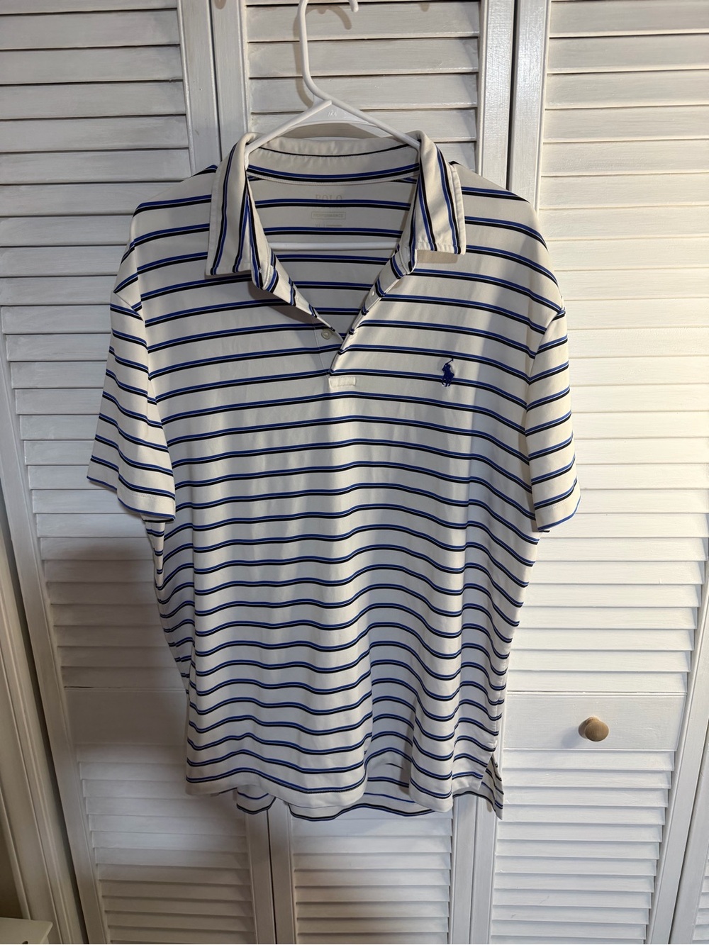 Ralph Lauren White Polo with Navy Blue Stripes